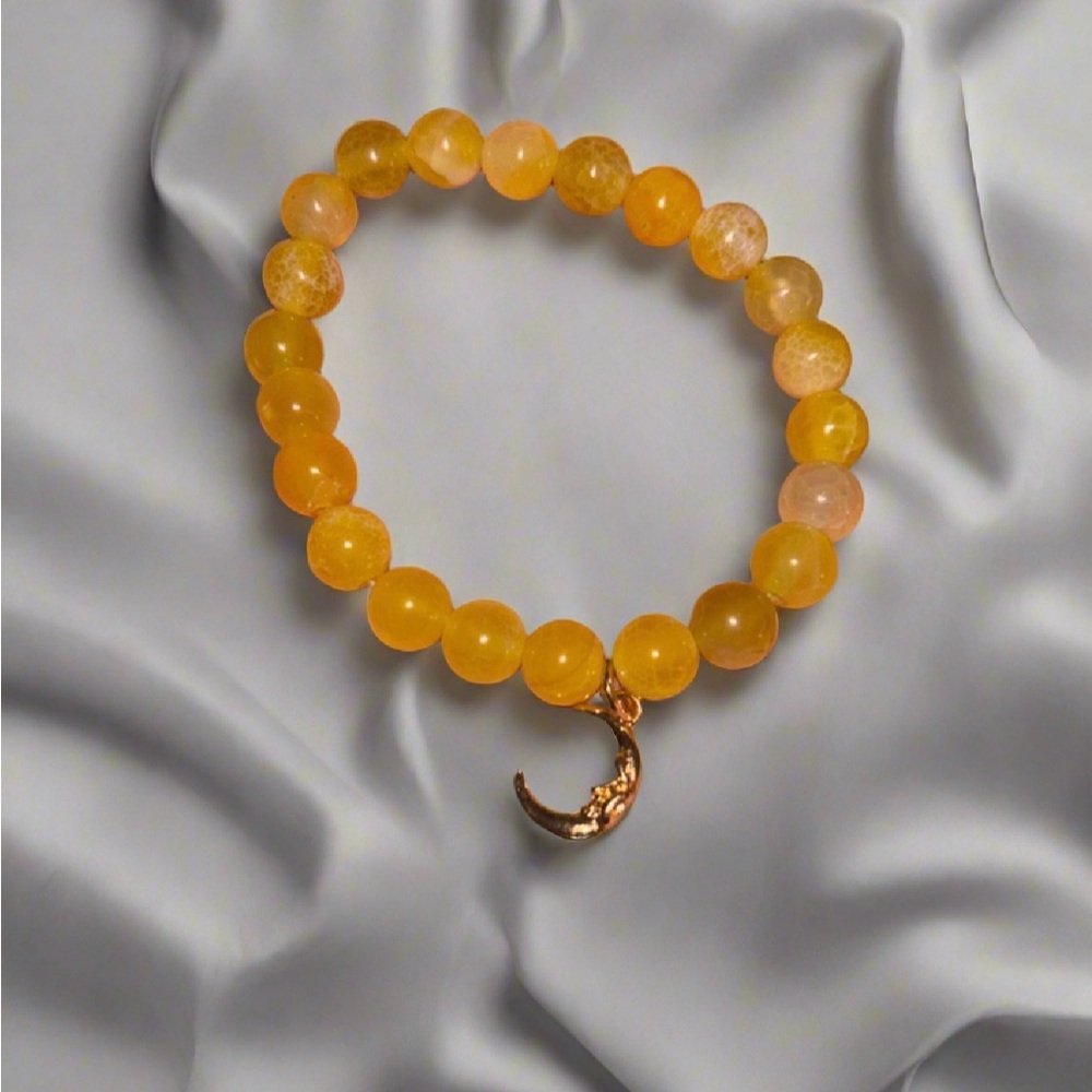 Handmade Yellow Agate Crystal Bracelet with gold moon🌙